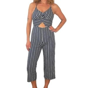Hollister Crop Pant Jumpsuit Romper Small Black White Striped Tank Keyhole Front